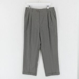 Zanella Bennett Wool Gray Green Check Pleated Cuffed High Rise Dress Pants 33/29